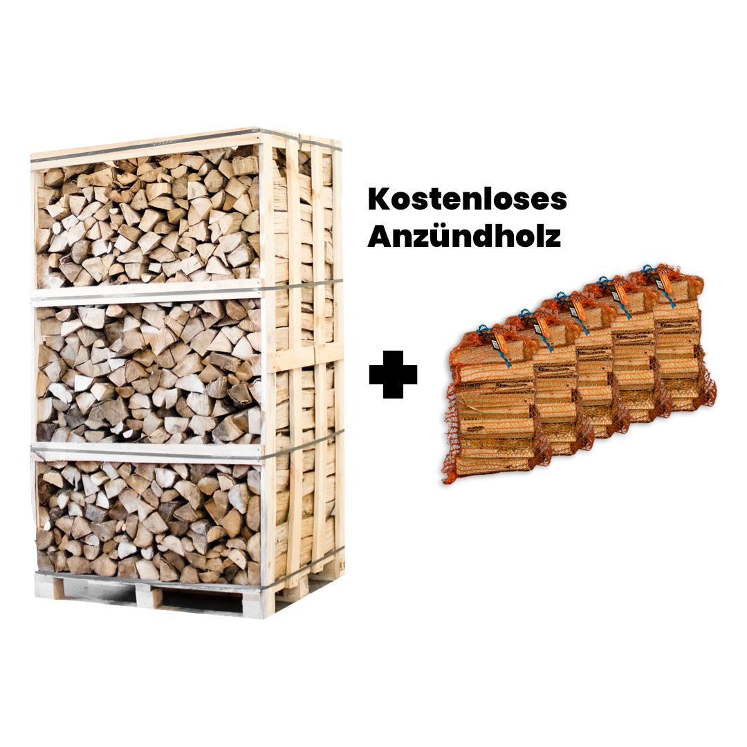 Palette Hainbuche Brennholz 25cm + gratis 5 Netzsäcke Anzündholz — Ansicht 1