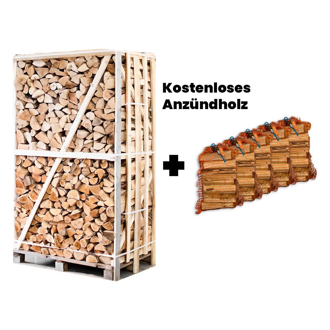 Palette Brennholz 33 cm + gratis 5 Netzsäcke Anzündholz — Ansicht 1