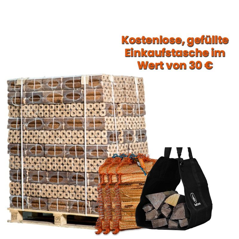 Palette Holzbriketts nach Wahl + gratis gefüllte Tragetasche im Wert von 30 € — Ansicht 1