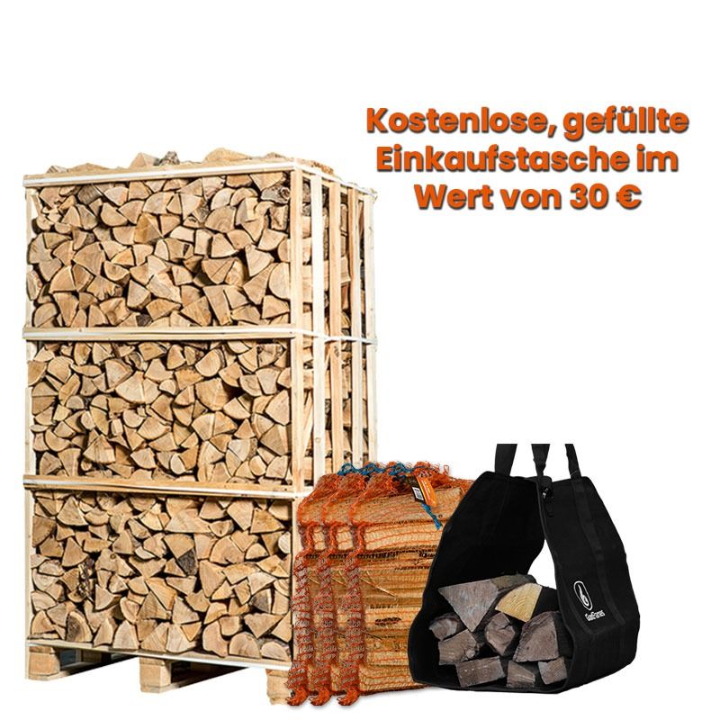 Palette Kaminholz 33cm nach Wahl + gratis gefüllte Tragetasche im Wert von 30 € — Ansicht 1