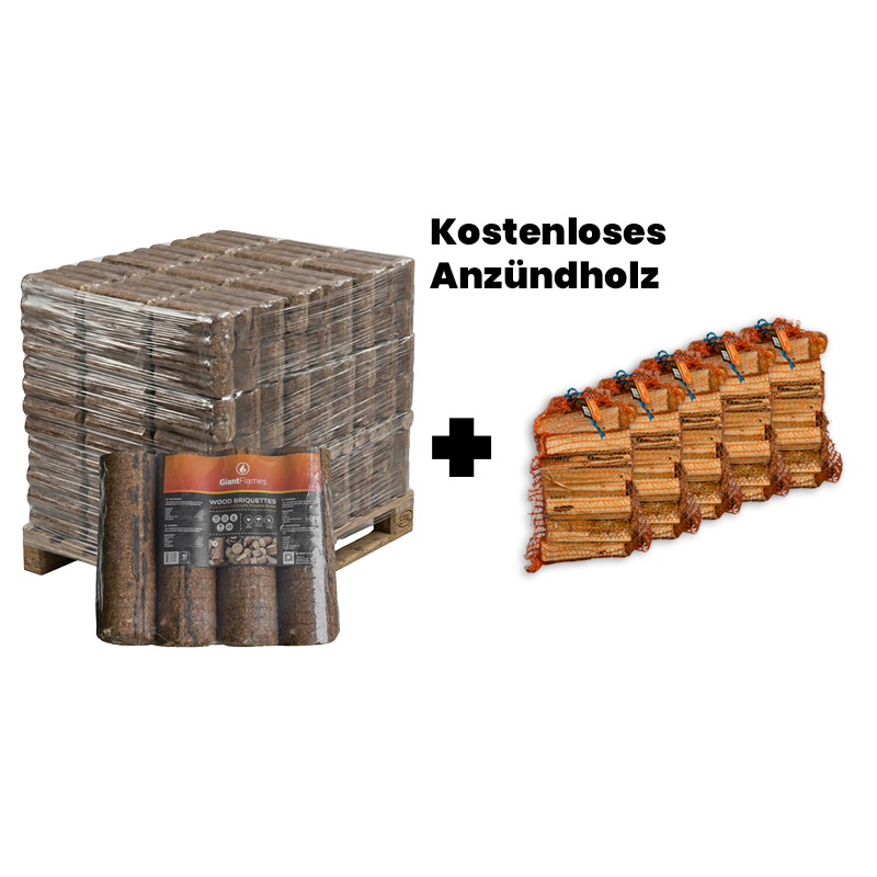 Palette Giant Flames Holzbriketts + 5 Säcke Anzündholz gratis — Ansicht 1
