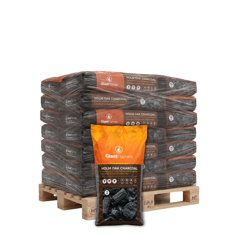 Halbe Palette Giant Flames Steineichen-Holzkohle 24 Säcke x 10 kg (240 kg) — Ansicht 1