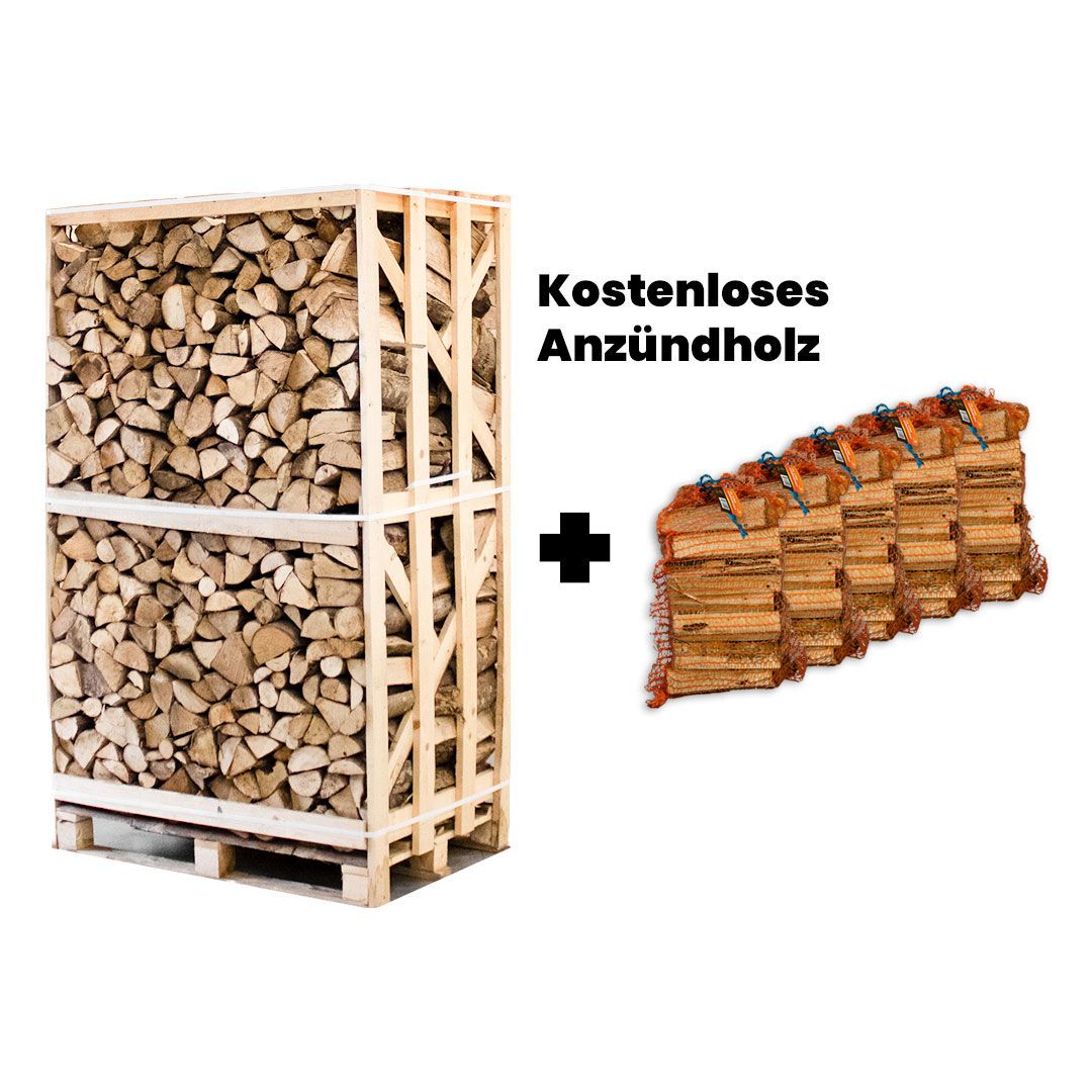 Palette Esche Brennholz 25cm + gratis 5 Netzsäcke Anzündholz — Ansicht 1