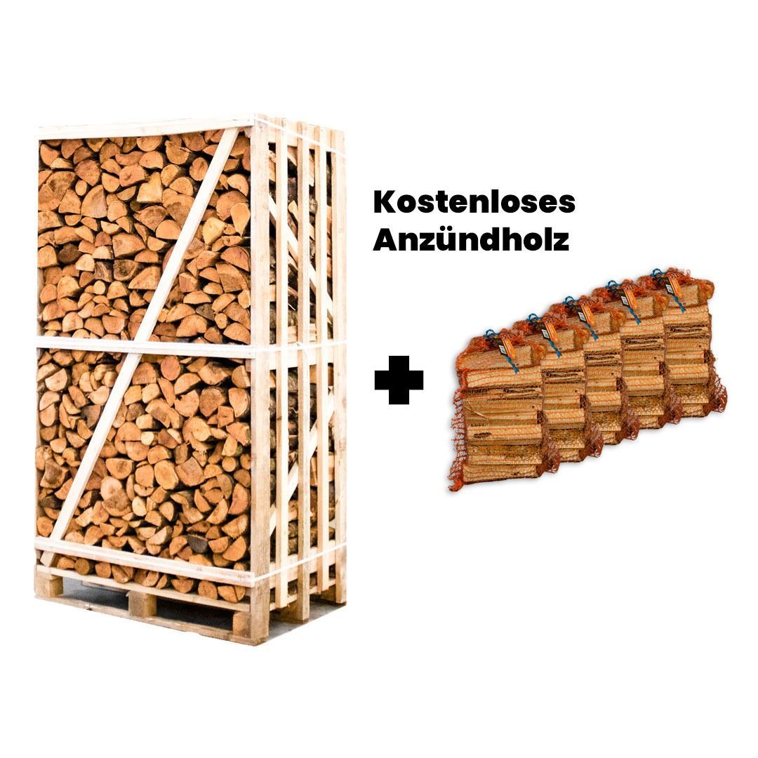 Palette Erle Brennholz 25cm + gratis 5 Netzsäcke Anzündholz — Ansicht 1