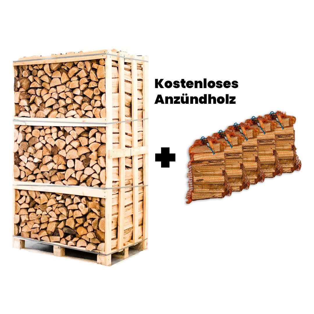 Palette Eiche Brennholz 25cm + gratis 5 Netzsäcke Anzündholz — Ansicht 1