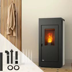 Set: luftdichter Pelletofen Vulcano Silenzio UP mit konzentrischem Rohrsystem für oberen Anschluss – 9,2 kW
