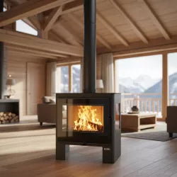 Kaminofen Shiva mit 3 Sichtscheiben – 10 kW — Ansicht 1