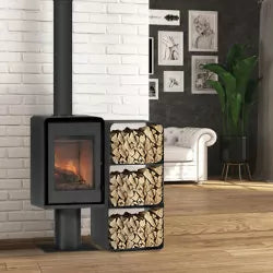 Kaminofen Domino mit Standfuß und 3-stufigem Holzregal – 8,5 kW — Ansicht 1
