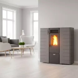 Extra flacher Pelletofen Fango mit Warmluftkanalanschluss – 8 kW